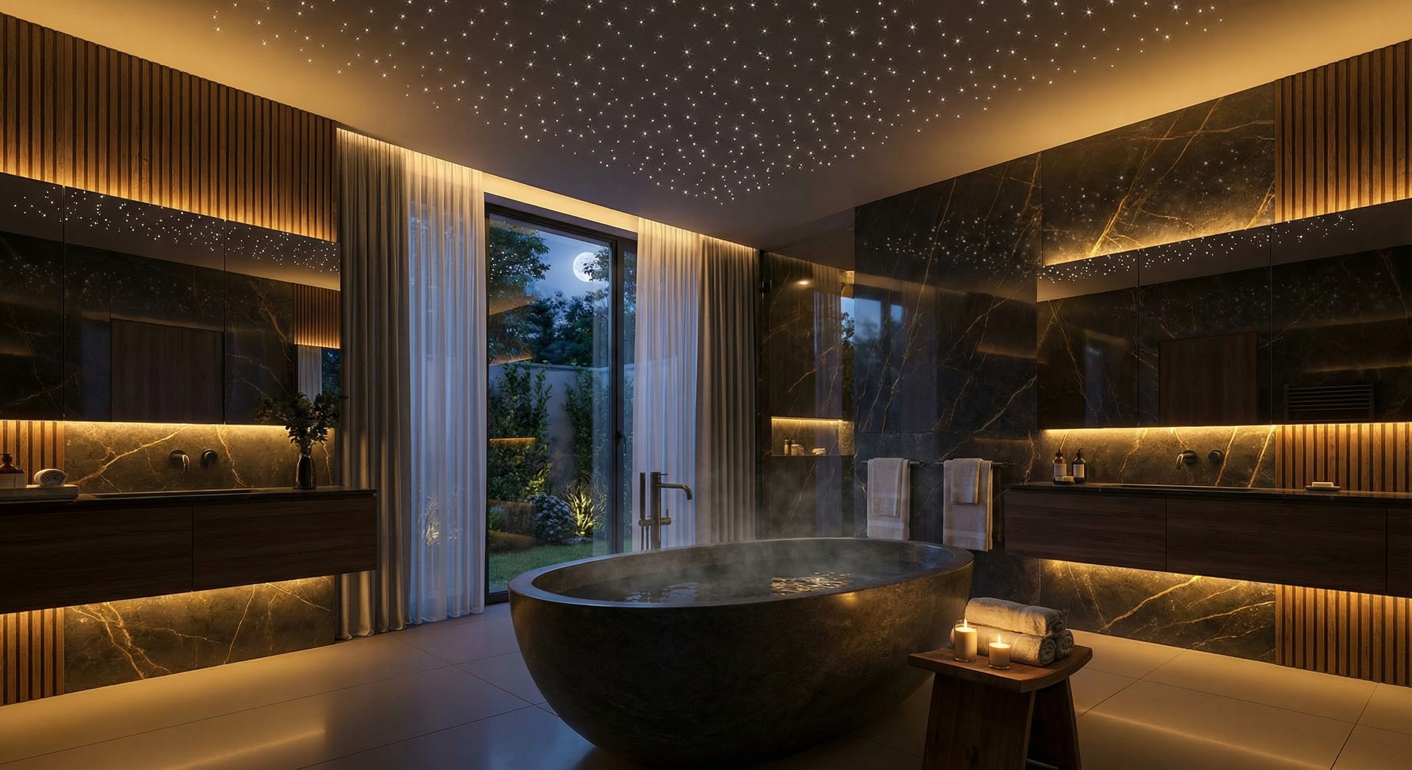 Luxury bathroom with fiber optic stars