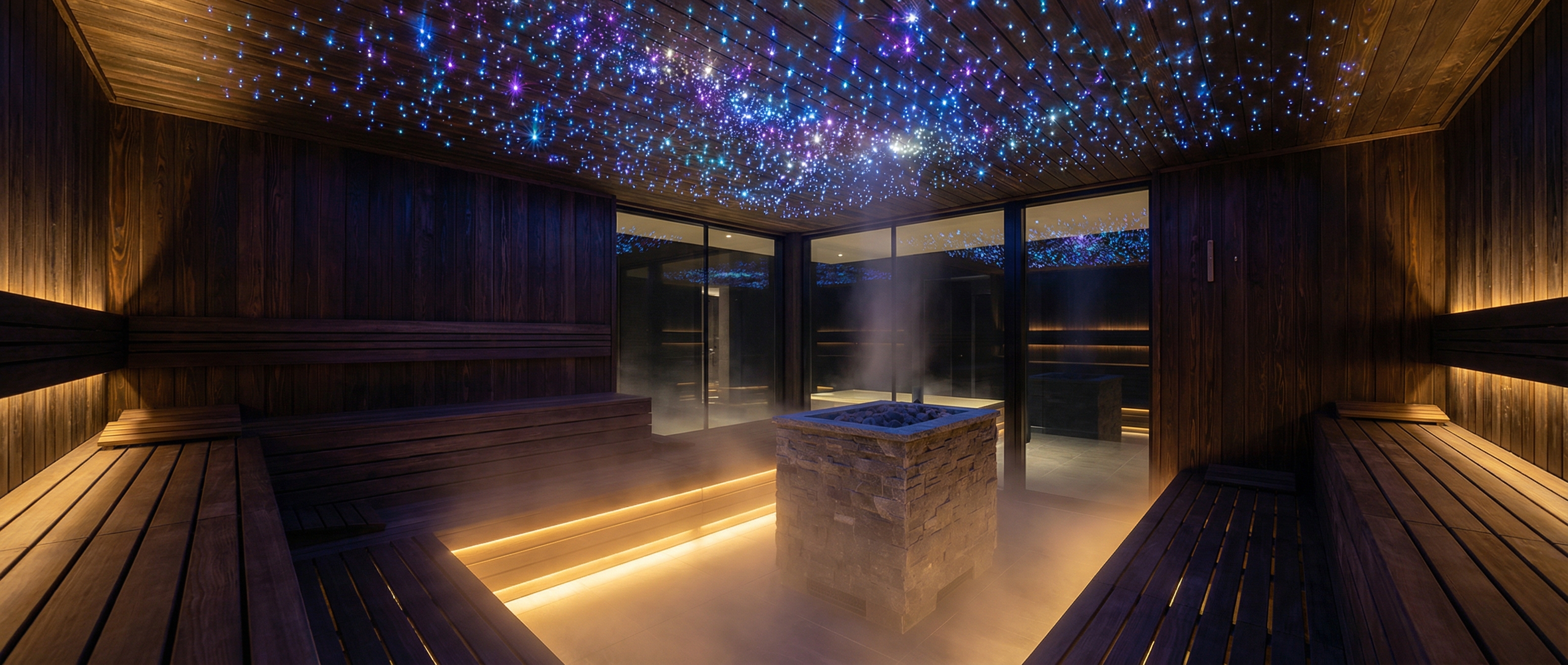 Luxury sauna with star ceiling lighting